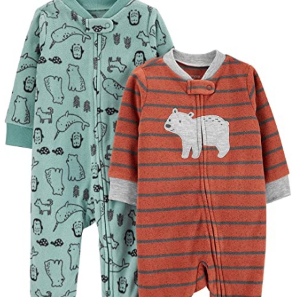 Simple Joys Baby Boys' 2-Pack Fleece Footed PJs